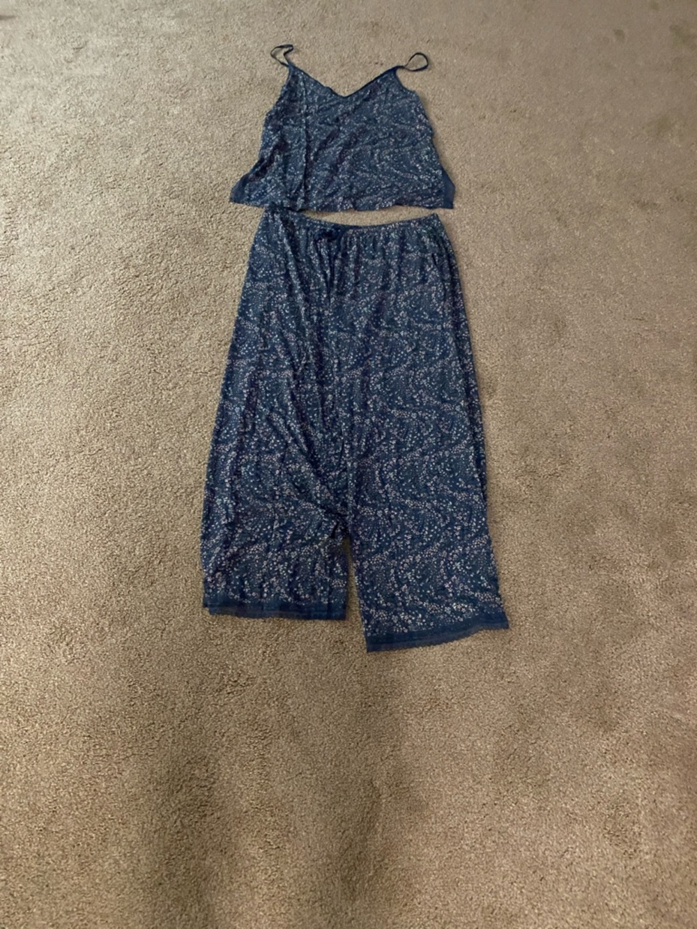 Victoria's Secret Navy Blue Printed Pajama Set